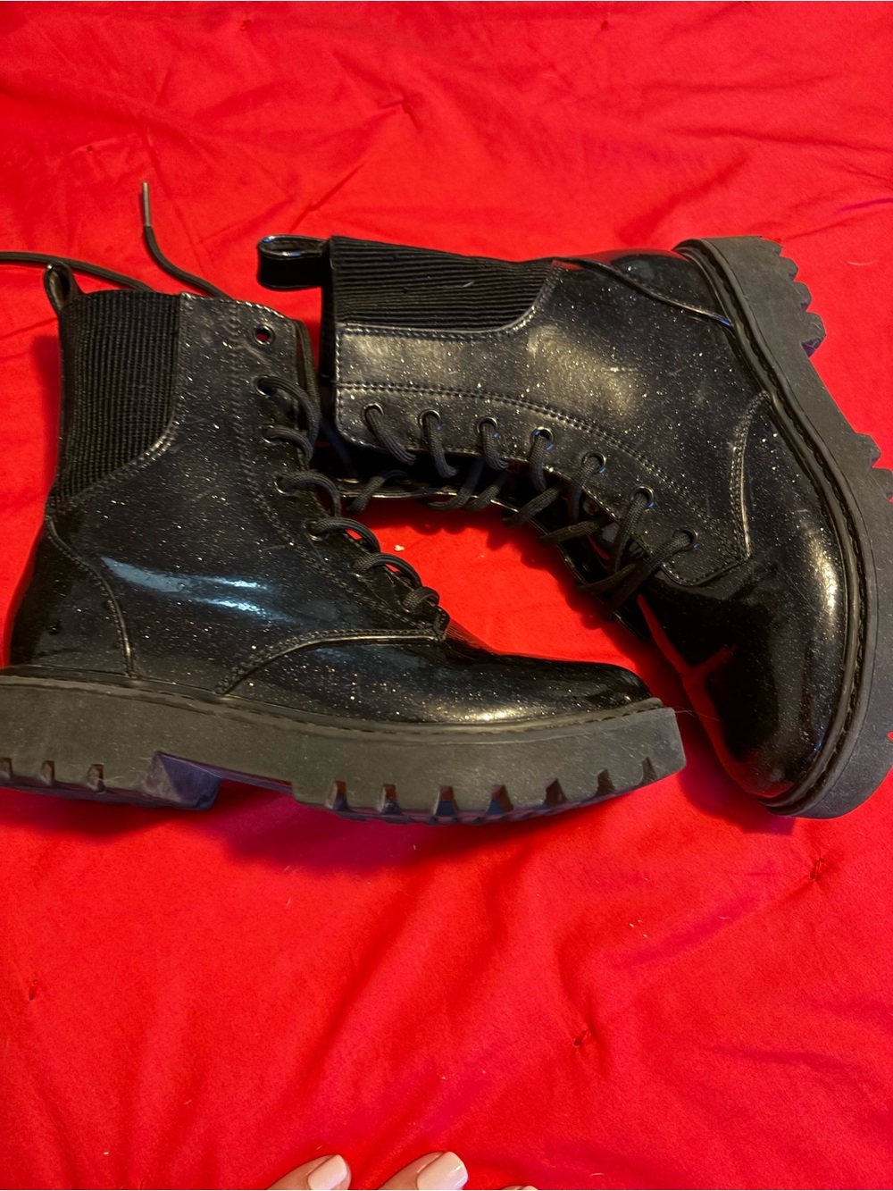 art class Black Glitter Lace-Up Combat Boots